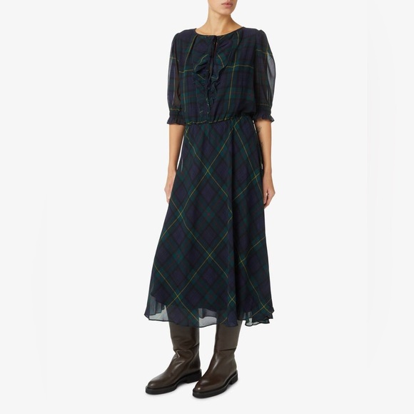 Ralph Lauren Plaid Crinkle Georgette Dress. Size 2 - Picture 2 of 9